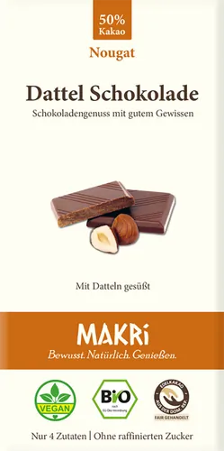 Bio-Dattel-Schokolade mit Nougat ohne raffinierten Zucker - jetzt online kaufen bei Natur.com