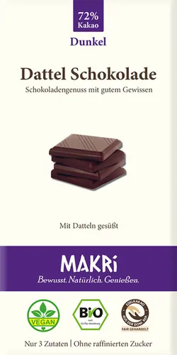 Bio-Dunkle Dattel-Schokolade ohne raffinierten Zucker - jetzt online kaufen bei Natur.com