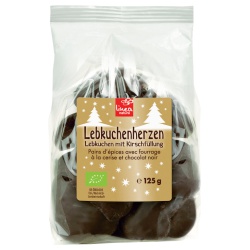 Zartbitter-Lebkuchenherzen mit Kirschfüllung