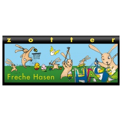 Dunkle Milchschokolade Freche Hasen mit Mandel-Haselnussnougat & Mandelkeksen, handgeschöpft