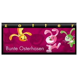 Dunkle Milchschokolade Bunte Osterhasen mit Kirsche und Haselnussnougat, handgeschöpft