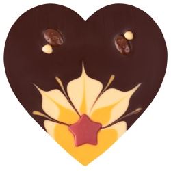 Schokoherz aus dunkler Schokolade mit Fruchtstern, handgemacht